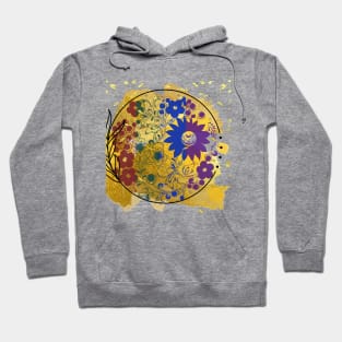 Multicoloured Floral motif mandala design illustration with gold paint splatter and confetti Hoodie